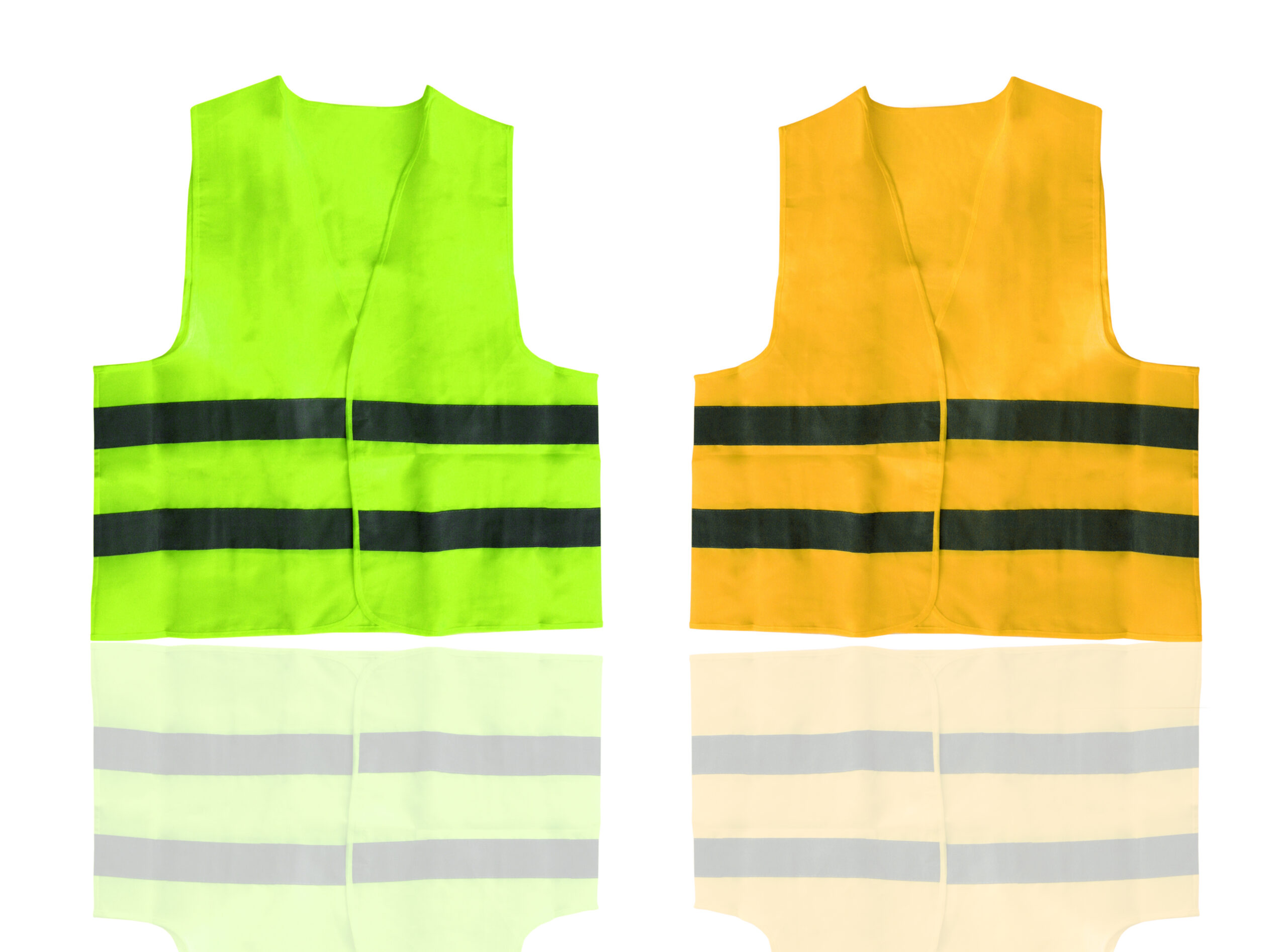 yellow and green safety vest isolated on white background